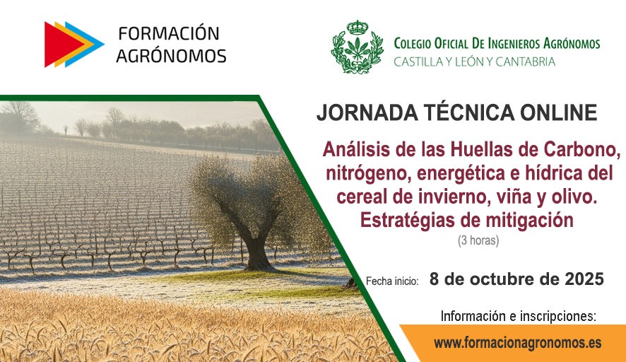 Curso Jornada Técnica online “Análisis de las huellas de Carbono, Nitrógeno, energética e hídrica del cereal de invierno, viña y olivo. Estrategias de mitigación” (3 horas)